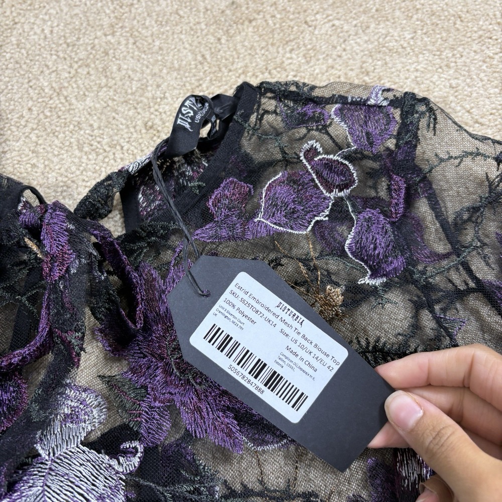 NWT Disturbia Estrid Embroidered Mesh Tie Back Blouse Top - Sz 10 - Picture 7 of 11